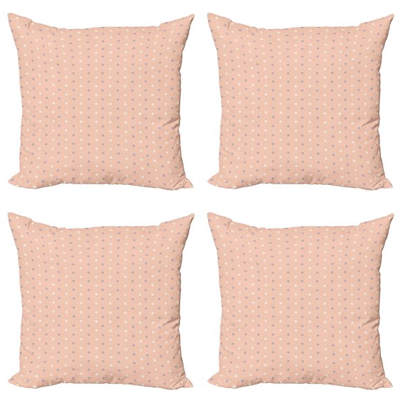 Ambesonne Pink Throw Pillow Cover 4 Pack, Retro Vintage Lilac Dots, 16", Salmon Lilac and White