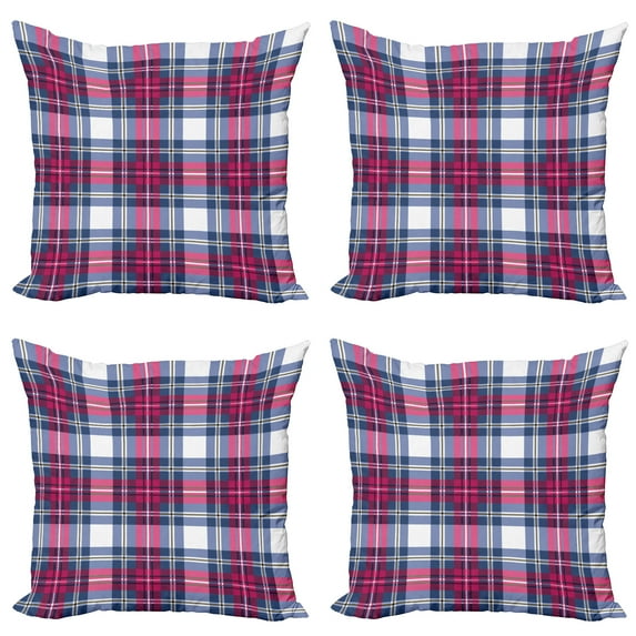 Ambesonne Pink Throw Pillow Cover 4 Pack, Vintage Scottish Effects, 16", Pink Dark Blue