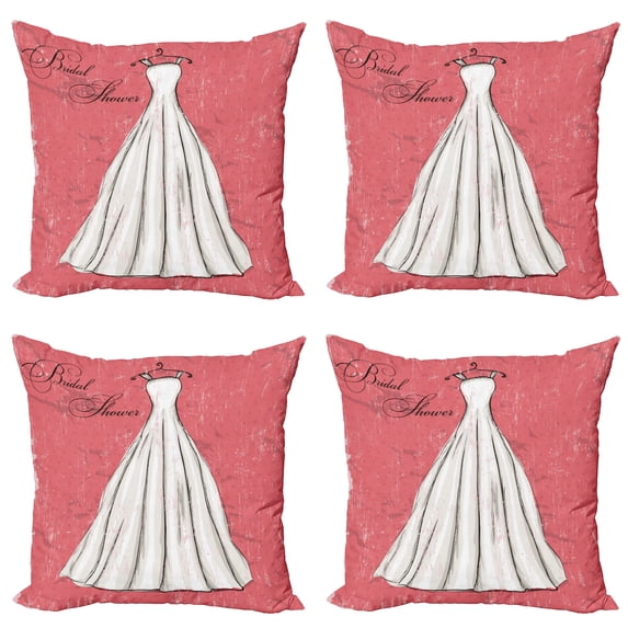 Ambesonne Pink Throw Pillow Cover 4 Pack, Wedding Bride Party, 18", Coral Black and White