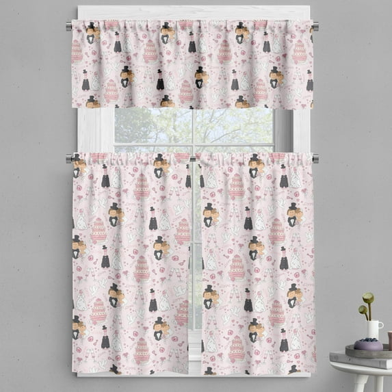 Ambesonne Pink Valance & Curtain, Drawing Pattern Wedding, 55"x24", Pink White Black