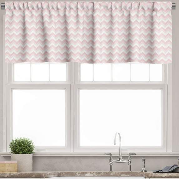 Ambesonne Pink Valance Pack of 2, Zigzag Chevron Grunge, 54"X12", Rose Pale Pink White
