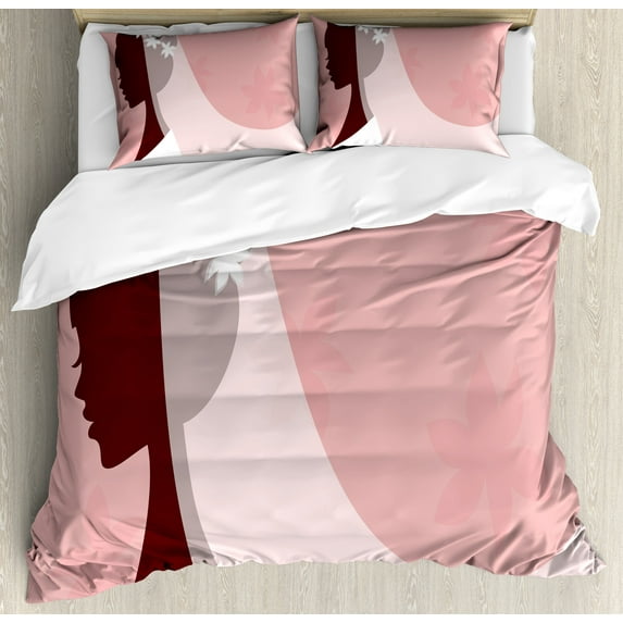 Ambesonne Pink White Duvet Cover Sets, Bride Wedding Dress, 2-Queen, Pale Pink and White