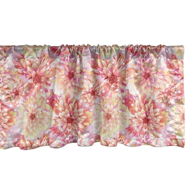 Ambesonne Pink Window Valance, Dahlias Floral, 54" X 18", Pink Yellow