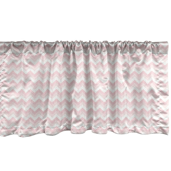 Ambesonne Pink Window Valance, Zigzag Chevron Grunge, 42" x 12", Rose Pale Pink White