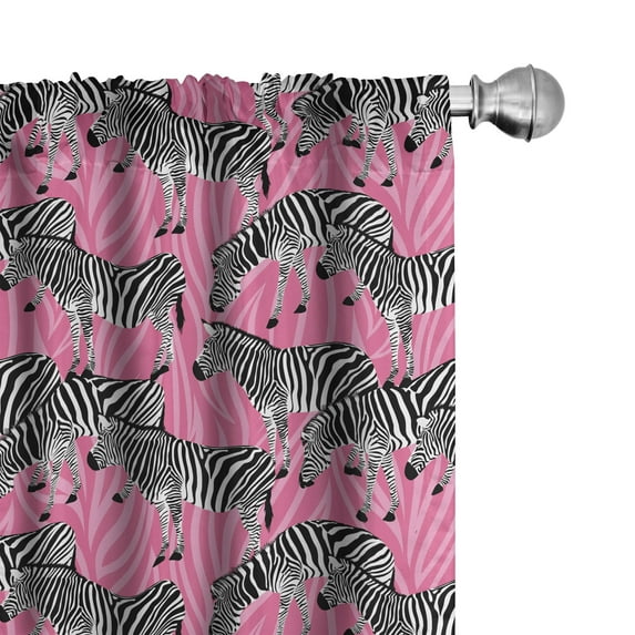 Ambesonne Pink Zebra Window Curtains, Wild Animals Pastel, Each 28" W x 95" L, White Black Pink