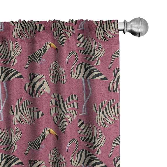 Ambesonne Pink Zebra Curtains, Flamingo Toucan Bird, Pair of 28"x63", Pink Tan Black