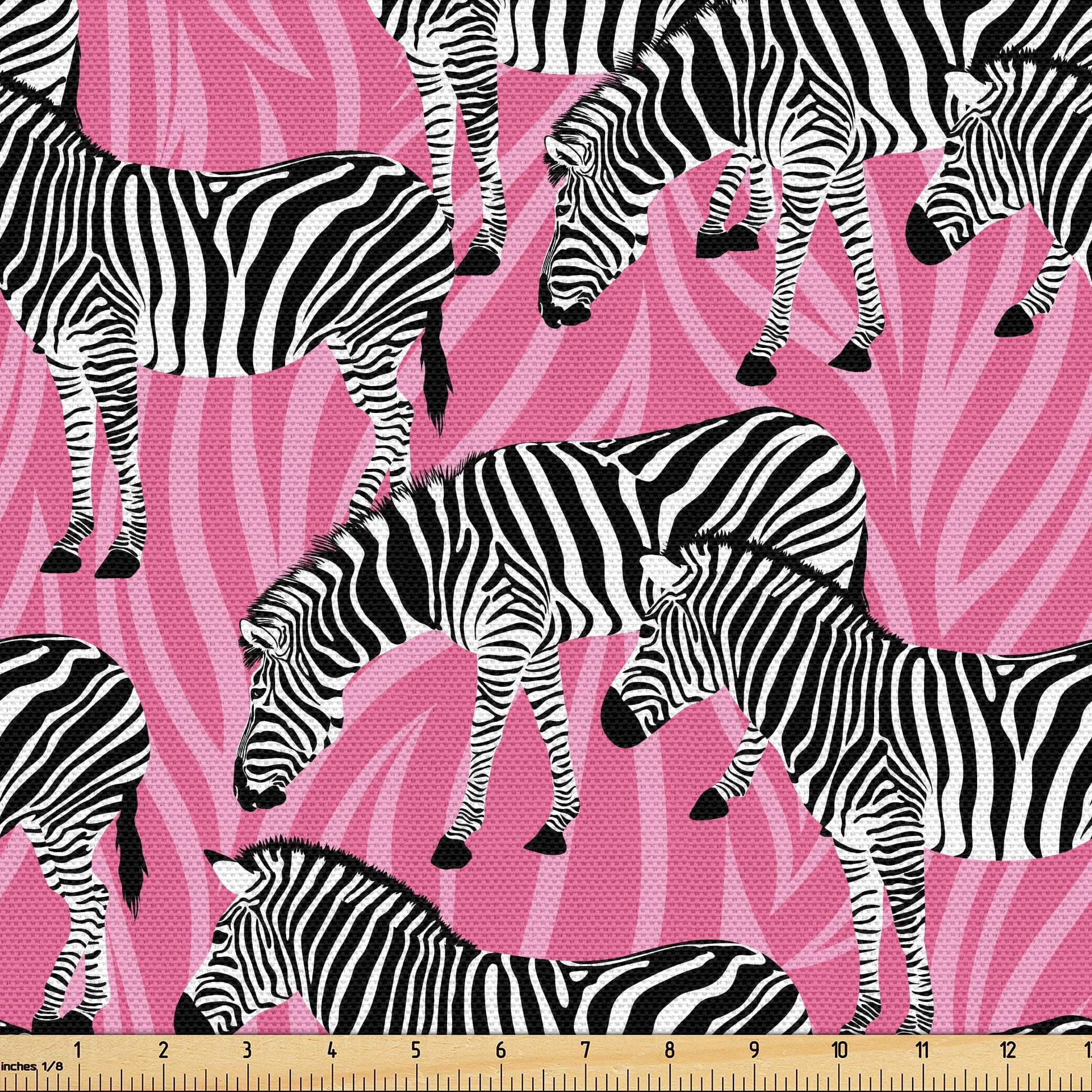 Ambesonne Pink Zebra Fabric by the Yard Upholstery, Wild Animals Pastel, 2 Yards, White Black