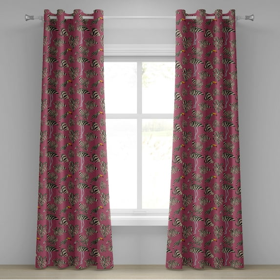 Ambesonne Pink Zebra Grommet Curtain, Flamingo Toucan Bird, 50" x 108", Pink Tan Black