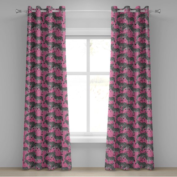 Ambesonne Pink Zebra Grommet Curtain, Wild Animals Pastel, 50" x 108", White Black Pink