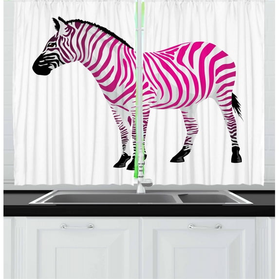 Ambesonne Pink Zebra Kitchen Curtains, Savannah Animal Art, 55"x39", Black and Dust