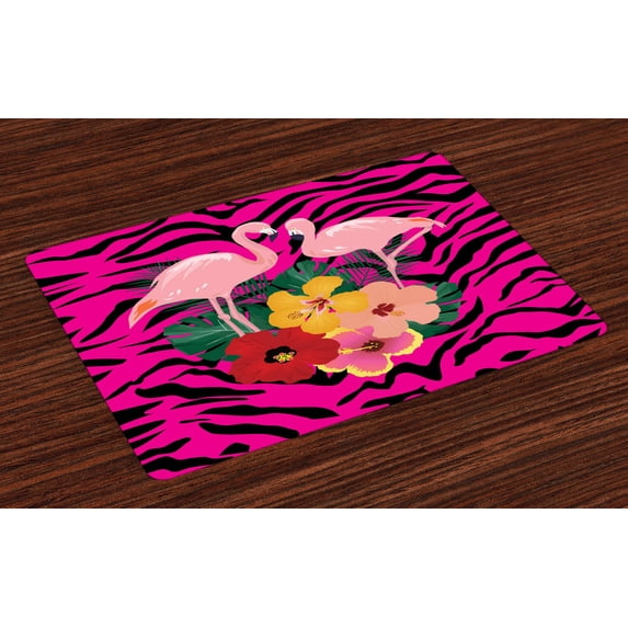 Ambesonne Pink Zebra Place Mats Set of 4, Exotic Flamingo Boho, Standard Size, Multicolor