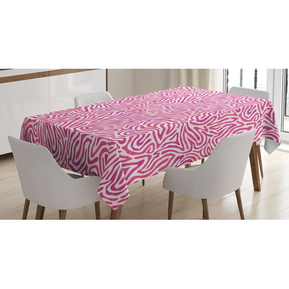 Ambesonne Pink Zebra Tablecloth Rectangular Table Cover, Curvy Lines Funky, 60"x84", Fuchsia Pink White