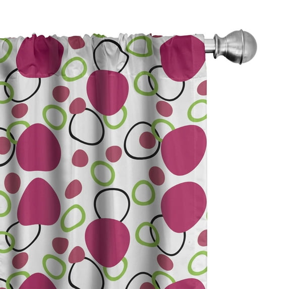 Ambesonne Pink and Green Curtains, Circles Spots, Pair of 28"x95", Dark Pink Green Black