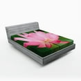 thumbnail image 1 of Ambesonne Pink and Green Fitted Sheet, Lotus Lily Blossom, Queen Size, Pink and Fern Green, 1 of 2