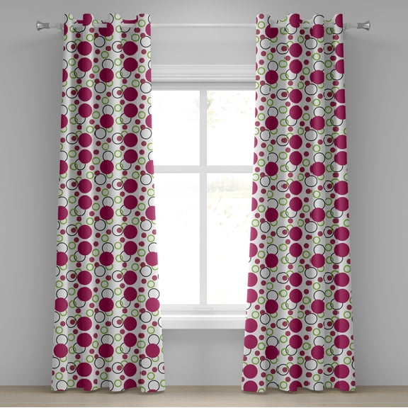 Ambesonne Pink and Green Grommet Curtain, Circles Spots, 50" x 72", Dark Pink Green Black