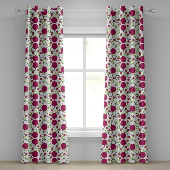 Ambesonne Pink and Green Grommet Curtain, Circles Spots, 50" x 84", Dark Pink Green Black