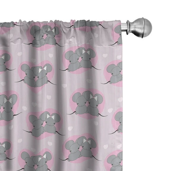 Ambesonne Pink and Grey Curtains, Mouse Hearts, Pair of 28"x84", Grey and Pink