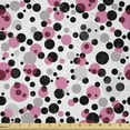 thumbnail image 1 of Ambesonne Pink and Grey Fabric by the Yard Microfiber, Retro Circle Dots, 10 Yards, Grey Pink Black, 1 of 2