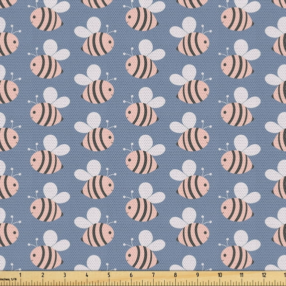 Ambesonne Pink and Grey Fabric by the Yard Upholstery, Bumble Bee in Spring, 3 Yards, Ceil Blue and Rose