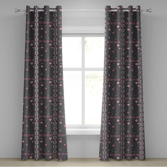 Ambesonne Pink and Grey Grommet Curtain, Love Spring Flora, 50" x 72", Charcoal Grey Pink