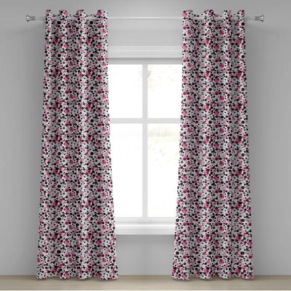 Ambesonne Pink and Grey Grommet Curtain, Retro Circle Dots, 50" x 120", Grey Pink Black