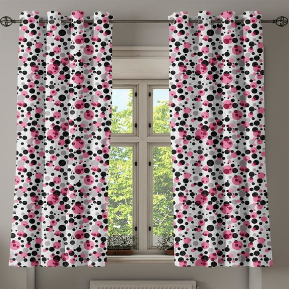 Ambesonne Pink and Grey Grommet Curtain, Retro Circle Dots, 50" x 63", Grey Pink Black