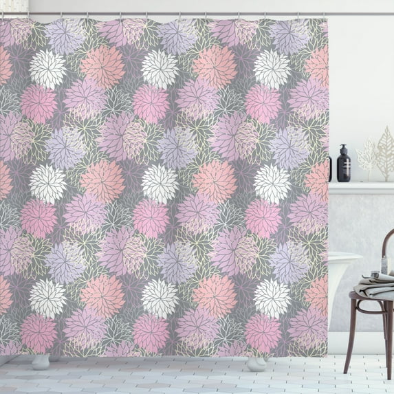 Ambesonne Pink and Grey Shower Curtain, Botanical Blossom, 69"Wx75"L, Blush Lilac Grey
