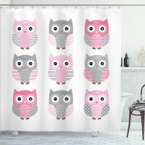 Ambesonne Pink and Grey Shower Curtain, Owl Animals, 69"Wx75"L, Blush Grey