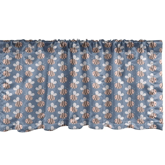 Ambesonne Pink and Grey Valance Pack of 2, Bumble Bee in Spring, 42"X12", Ceil Blue and Rose