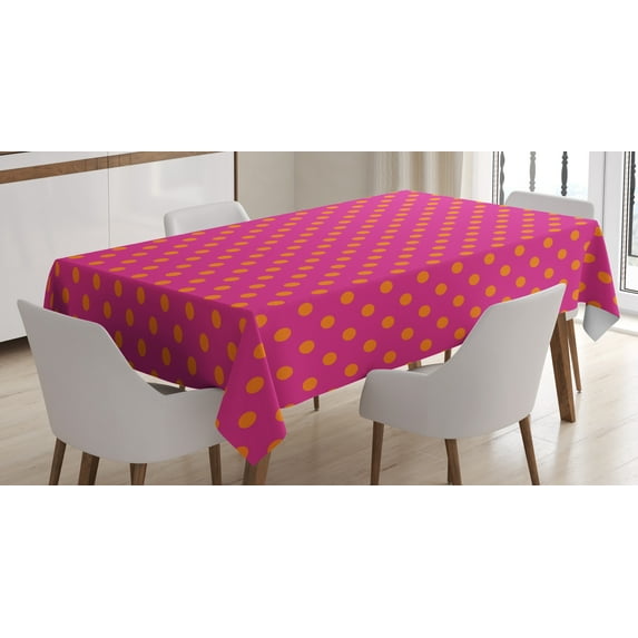 Ambesonne Pink and Orange Tablecloth Rectangular Table Cover, Polka Dots Design, 60"x90", Pink and Orange