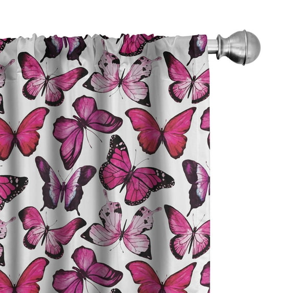 Ambesonne Pink and White Window Curtains, Tender Butterflies, Each 28" W x 84" L, Magenta and Hot Pink