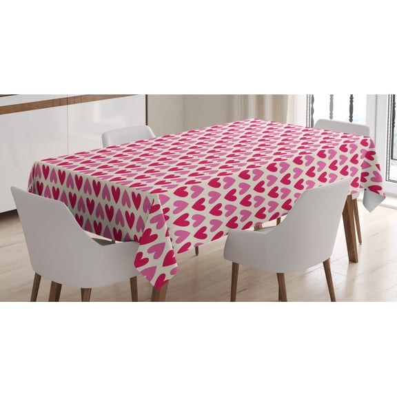 Ambesonne Pink and White Tablecloth Rectangular Table Cover, Pinkish Hearts, 60"x84", Pink Cream Magenta