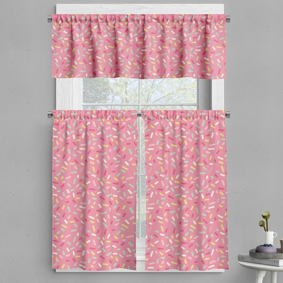 Ambesonne Pink and White Valance & Curtain, Donut Sprinkles, 55"x30", Multicolor