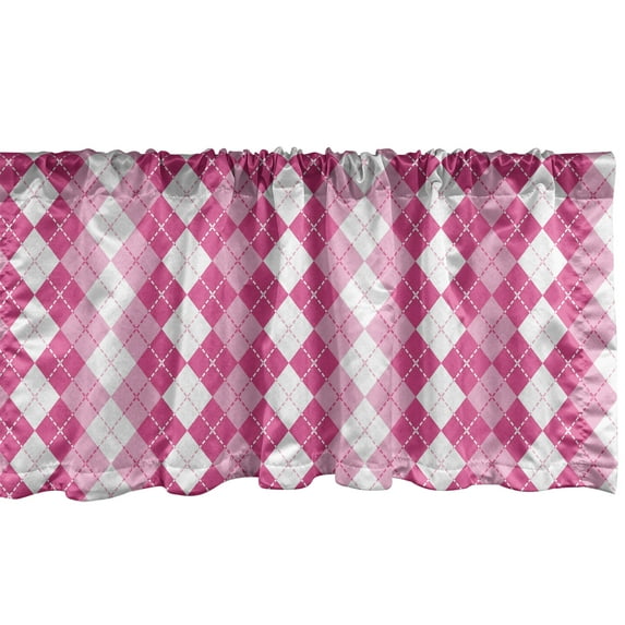 Ambesonne Pink and White Valance Pack of 2, Traditional Argyle, 42"X12", Pink Pale Pink and White
