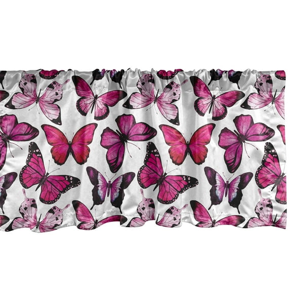 Ambesonne Pink and White Window Valance, Tender Butterflies, 54" X 18", Magenta and Hot Pink