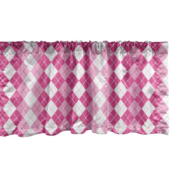 Ambesonne Pink and White Window Valance, Traditional Argyle, 54" X 12", Pink Pale Pink and White