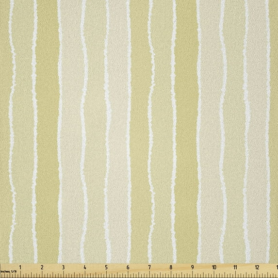 Ambesonne Pinstripe Fabric by the Yard Microfiber, Torn Paper Effect Lines, 2 Yards, Pale Yellow Champagne