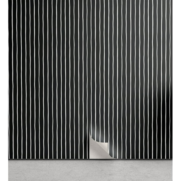 Ambesonne Pinstripe Peel & Stick Wallpaper for Home, Black and White Stripes, 13"x100", Black and White