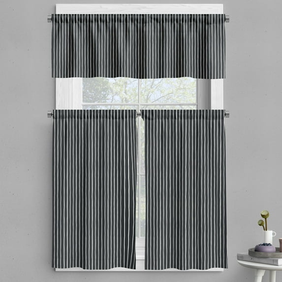 Ambesonne Pinstripe Valance & Curtain, Black and White Stripes, 55"x30", Black and White