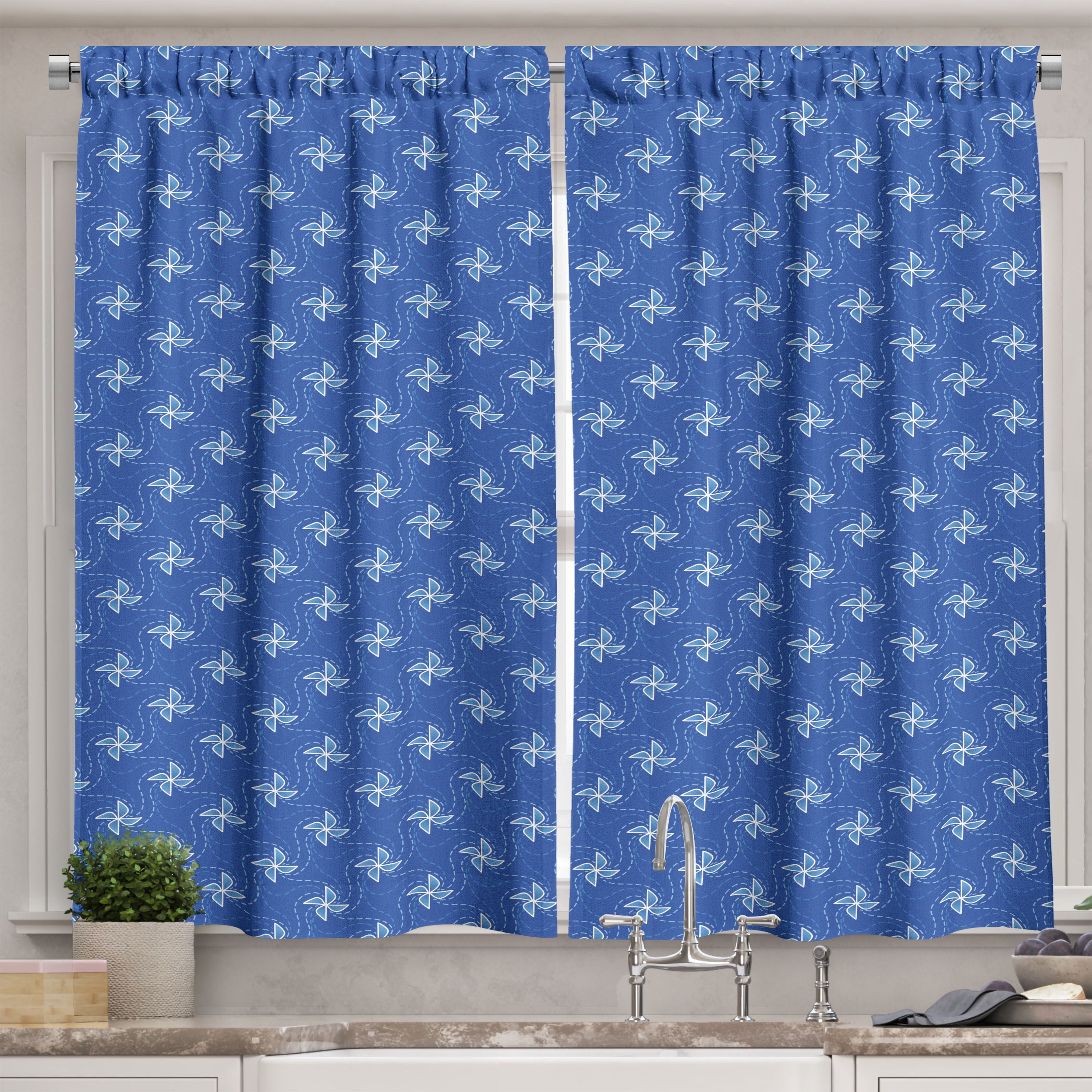 Ambesonne Pinwheel Kitchen Curtains, Blue Energy Pattern, 55"x39", Blue ...