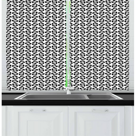 Ambesonne Pinwheel Kitchen Curtains, Monochrome Floral, 55"x39", Black and White