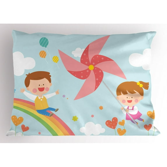 Ambesonne Pinwheel Pillow Sham, on Rainbow, 36" X 20", Multicolor