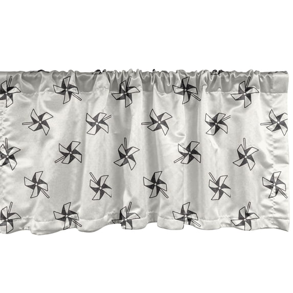 Ambesonne Pinwheel Window Valance, Hand Drawn Pinwheels Childhood Toys of Old Times Kids Doodle Pattern, Curtain Valance for Kitchen Bedroom Decor with Rod Pocket, 54" X 18", Black and Ivory