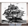 thumbnail image 1 of Ambesonne Pirate Ship Curtains 2 Panel Set, Nautical Line Art, 108" x 84", Black White, 1 of 3