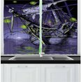 thumbnail image 1 of Ambesonne Pirate Ship Kitchen Curtains, Ghost Vessel Island, 55"x39", Purple Lime Green, 1 of 3