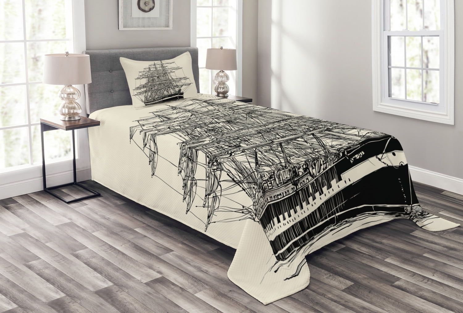 White Quilted Twin Bedspread Set with Pillow Sham
