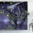 thumbnail image 1 of Ambesonne Pirate Ship Shower Curtain, Ghost Vessel Island, 69"Wx70"L, Purple Lime Green, 1 of 3
