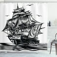 thumbnail image 1 of Ambesonne Pirate Ship Shower Curtain, Nautical Line Art, 69"Wx75"L, Black White, 1 of 3