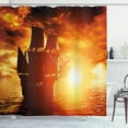 thumbnail image 1 of Ambesonne Pirate Ship Shower Curtain, Ship Sunset, 69"Wx84"L, Orange Yellow Black, 1 of 3