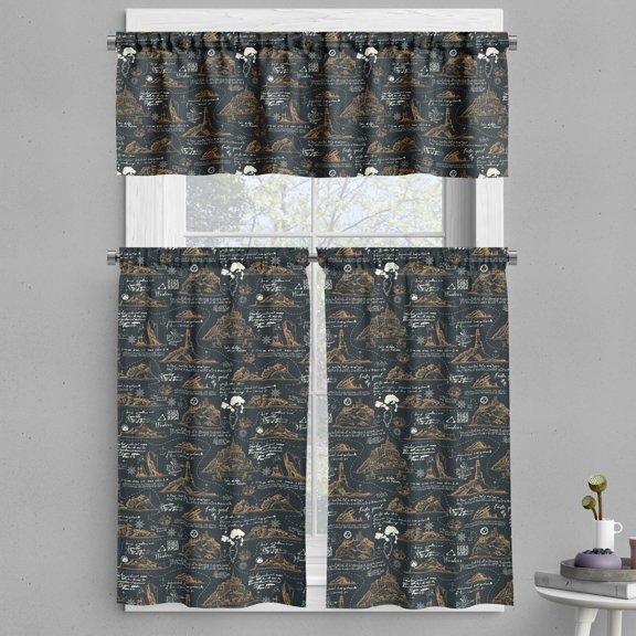Ambesonne Pirate Theme Valance & Curtain, Map with Lighthouse, 55"x36", Dark Grey and Camel